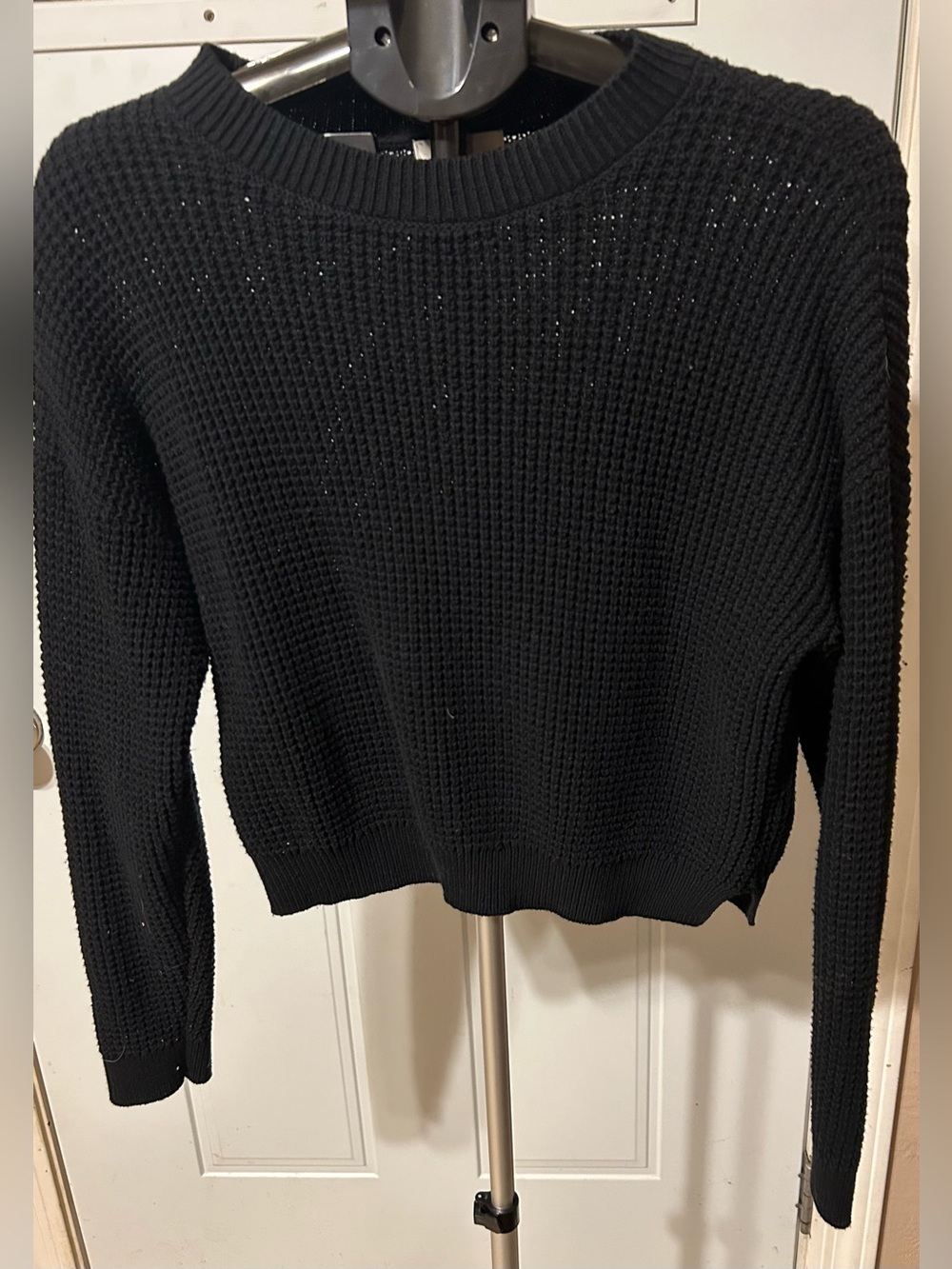bp Black Open-Weave Crewneck Sweater